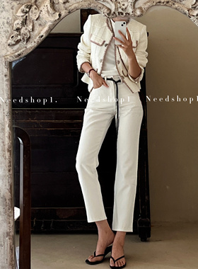 NeedShop1 白色高腰修身显瘦春夏牛仔九分裤百搭单品