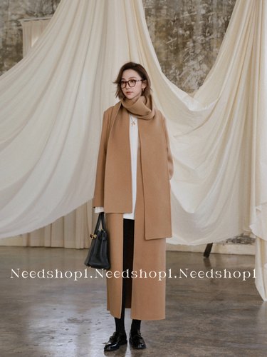 NeedShop1泰迪风驼色围脖大衣