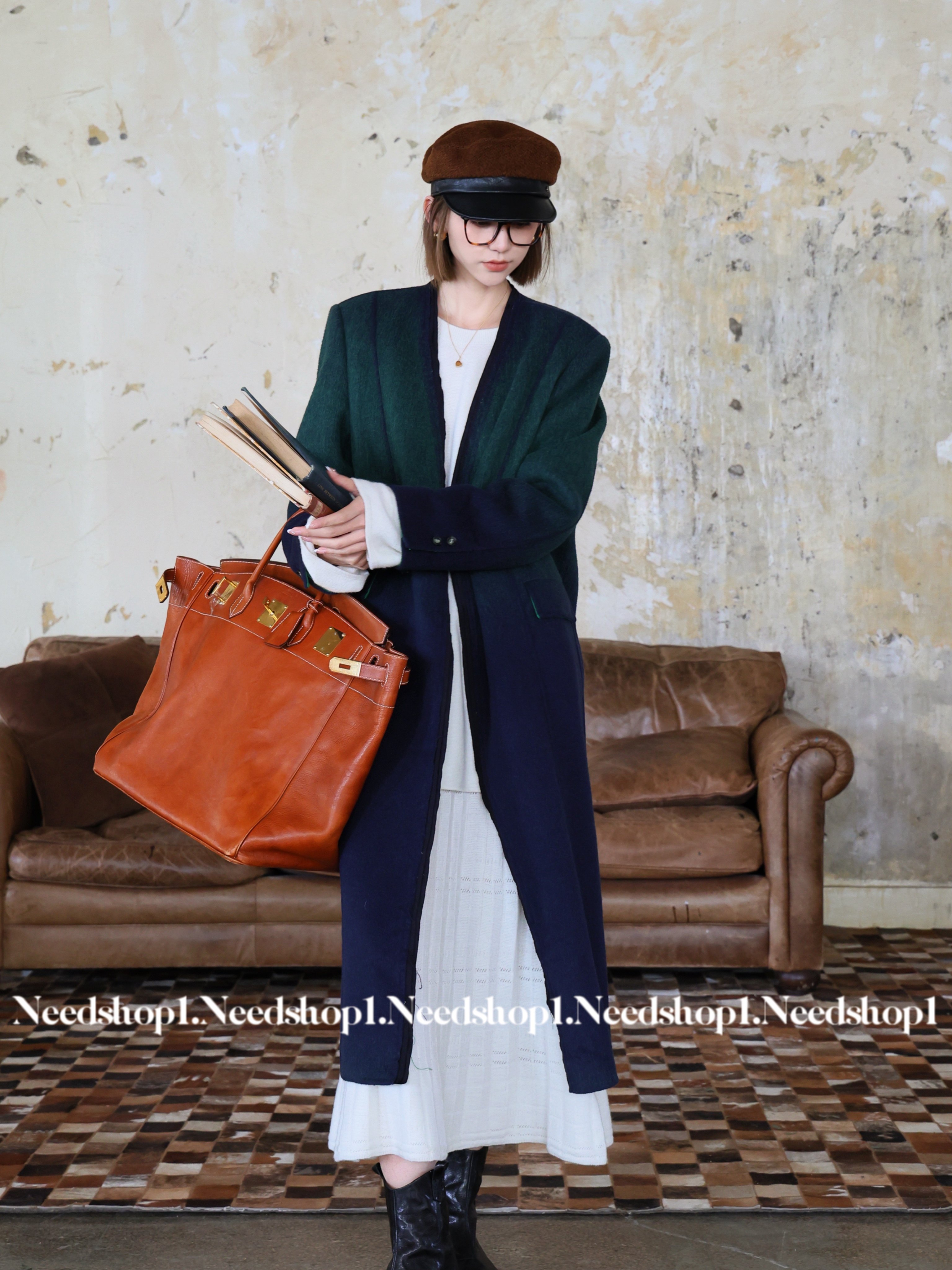 NeedShop1绿色渐变毛呢外套