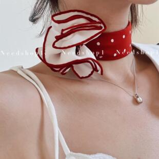 新款 红色波点真丝桑蚕丝小方巾丝巾女 2025春季 NeedShop1