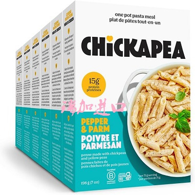 包邮加拿大Chickapea有-机鹰嘴豆黄豆粉奶酪黑胡椒通心意面227g*6