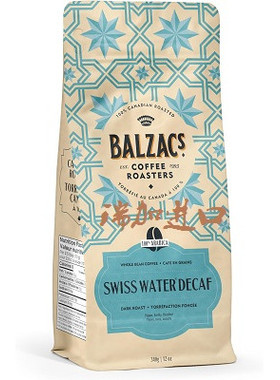 新品包邮加拿大Balzac's瑞士水脱因巴西整豆咖啡340g榛子泥土气息