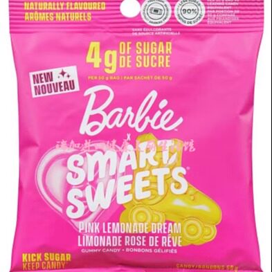 包邮加拿大Smart Sweets芭比粉色柠檬水梦幻踢糖50克x3包可搭配