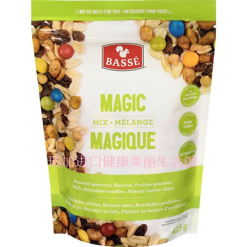 包邮加拿大Basse MAGIC MIX花生提子巧克力花生酱碎粒零食415g