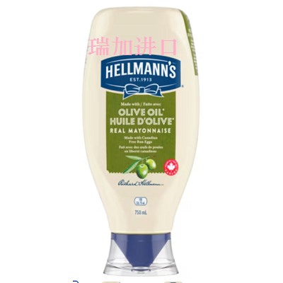新品包邮加拿大Hellmann's好乐门橄榄油蛋黄酱750ML防漏挤压瓶