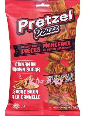 新品包邮加拿大Pretzel Pzazz椒盐蝴蝶脆饼干肉桂红糖味200克*2包