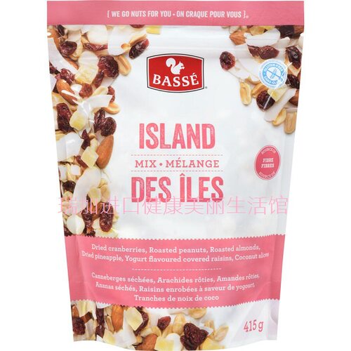包邮加拿大Basse island MIX蔓越莓菠萝酸奶裹提子椰子条零食415g