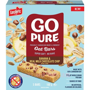 包加拿大邮Leclerc Go pure高纤维燕麦棒+香蕉+巧克力碎160克*2盒