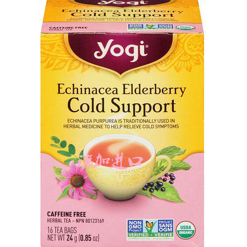 包邮加拿大YOGI Echinacea紫锥菊接木骨莓花草茶24g*2盒无咖啡因