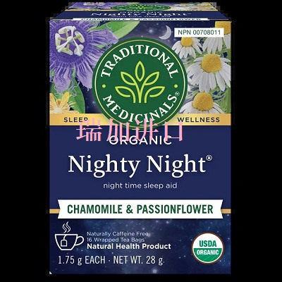 包邮加拿大Traditional Medicinals洋甘菊西番莲助眠药草茶28克*3