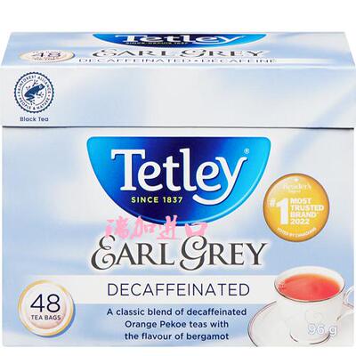 包邮加拿大TETLEY泰勒伯爵红茶无咖啡因48茶包96克佛手柑香橙白毫