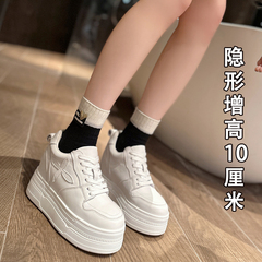 超火10公分内增高女鞋10cm增高2024爆款新款厚底鞋松糕底单鞋真皮