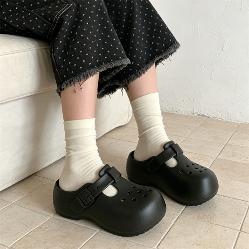细细条简约镂空纯色洞洞鞋女
