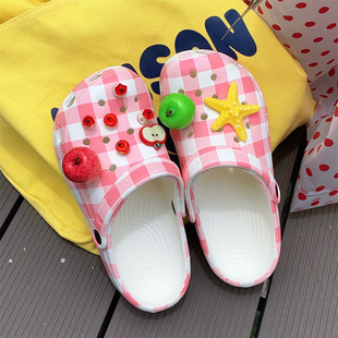 创意多巴胺户外穿休闲包头学生夏季凉拖鞋立体红绿苹果洞洞鞋女士