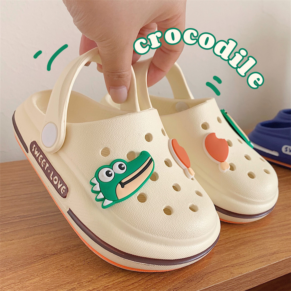 女童夏季中小童外穿软底防滑卡通鳄鱼小男孩包头洞洞鞋儿童凉拖鞋
