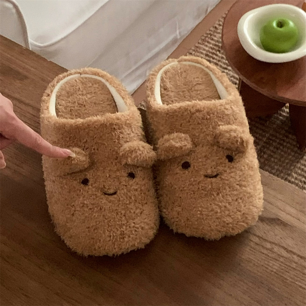 细细条情侣可爱小熊静音毛毛鞋