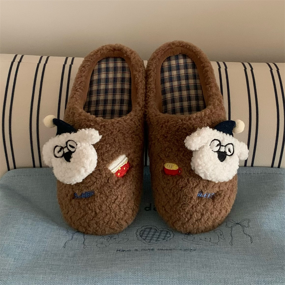 细细条趣味狗狗月子居家棉拖鞋