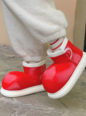 大红色防水防滑个性街头风亲子雪地靴女冬新款加绒保暖外穿短筒靴