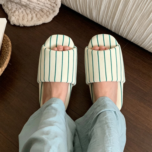 细细条室内居家条纹棉布拖鞋