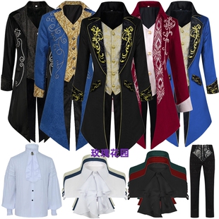万圣节欧美服装中世纪复古中长款燕尾服蒸汽朋克衬衫王子cos服男