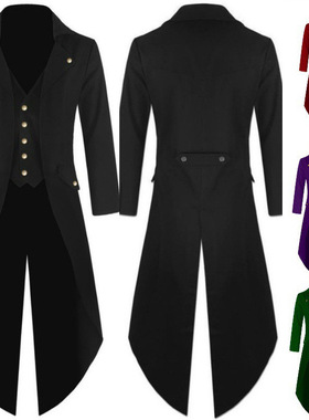 欧美时尚大衣蒸汽朋克哥特风衣男士cos外套 中世纪复古长款燕尾服