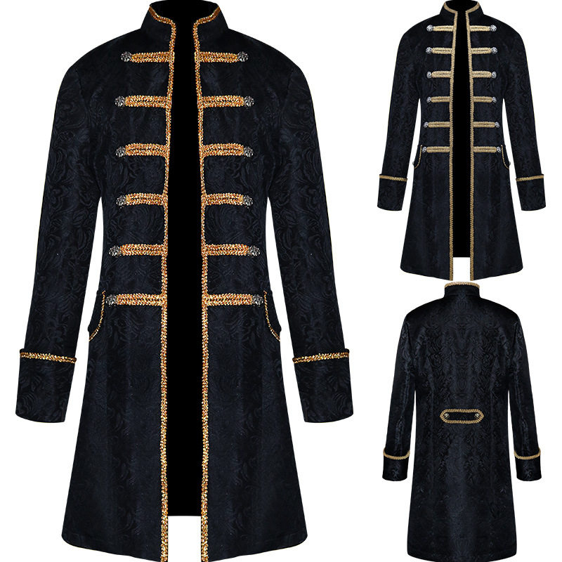 万圣节跨境哥特式中世纪礼服复古服装中长朋克男款式cos大码大衣