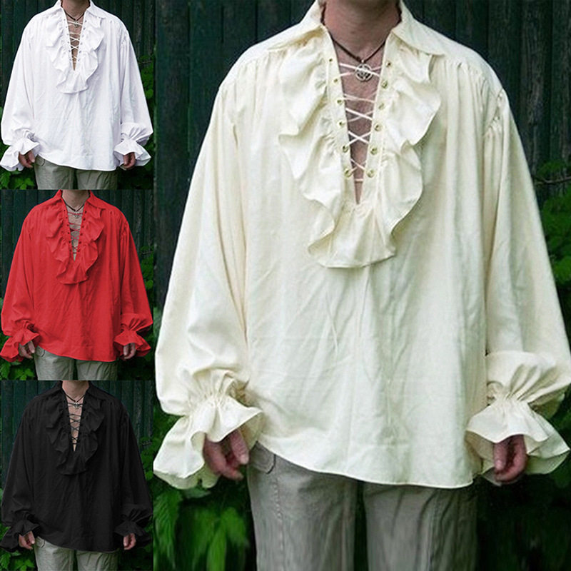 中世纪男士复古文艺cos服衬衫男图片
