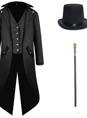 万圣节欧美宫廷燕尾服中世纪复古服装男士中长款朋克外套cos服男