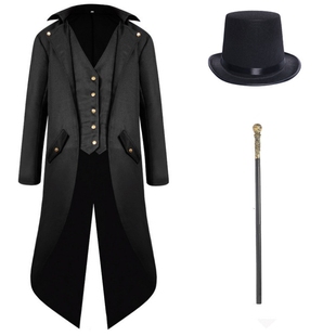 万圣节欧美宫廷燕尾服中世纪复古服装男士中长款朋克外套cos服男