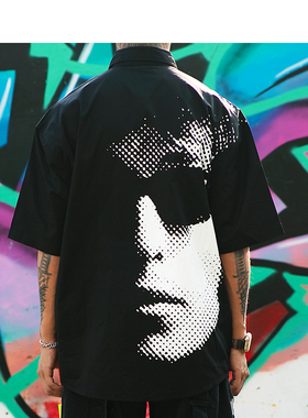 新衣城Pleasures Transformer ButtonUp复古人像印花潮牌短袖衬衫