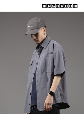 新衣城 MASHROOM 短袖衬衫男户外牛津纺恶搞潮牌宽松翻领衬衣夏