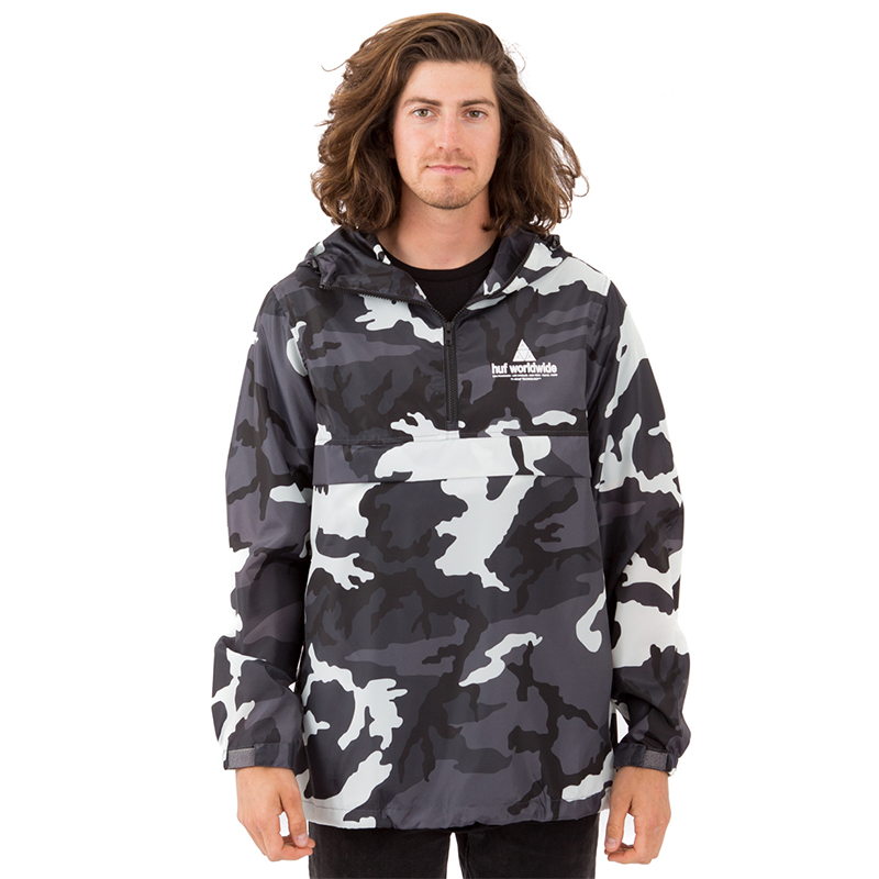 新衣城 HUF PEAK ANORAK JACKET黑白迷彩连帽防风防水拉链冲锋衣