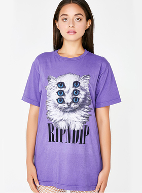 新衣城 RIP N DIP Triplet Tee 多眼猫咪男女上衣宽松圆领短袖T恤