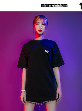 新衣城MASHROOM夏季基础口袋印花短袖T恤宽松圆领男女情侣Tee潮流