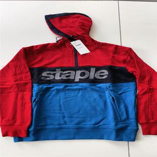新衣城 STAPLE ROYAL 红蓝拼接 大logo 潮牌秋冬男女套头连帽卫衣