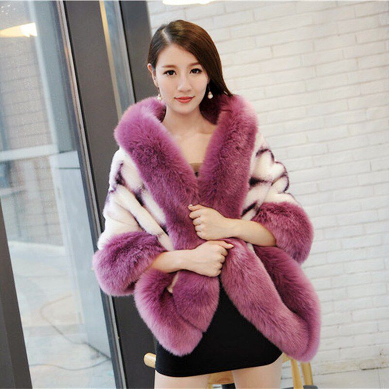 秋冬新娘结婚礼服皮草披肩婚纱披风仿水貂毛狐狸毛女士皮草斗篷