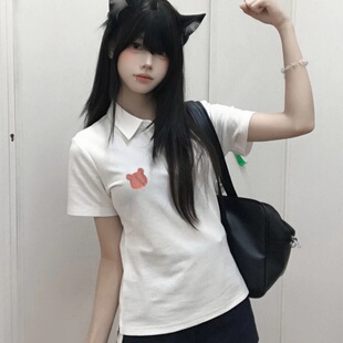 夏季美式基础款修身短袖polo衫女款春秋重磅正肩成熟短袖衬衫T恤