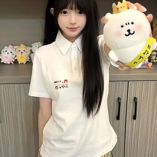 polo衫领短袖t恤女夏季2026新款白色正肩小个子黑色高腰短款上衣