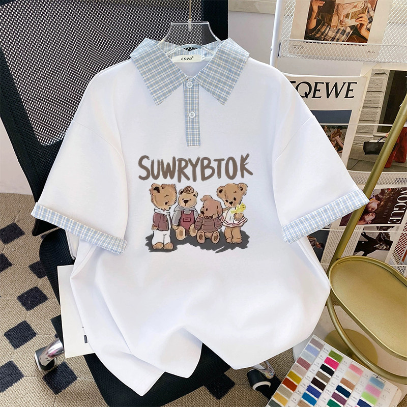 POLO领儿童女孩短袖t恤女2026夏季胖mm新款宽松休闲大码显瘦上衣