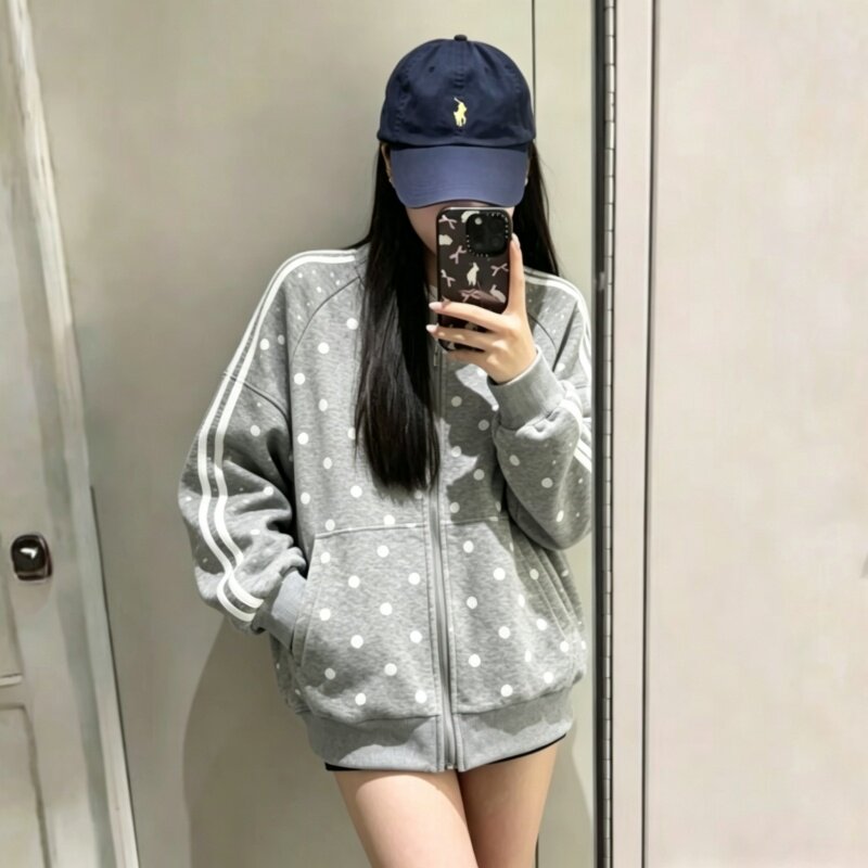 潮牌女卫衣波点满印长袖春秋大码韩系百搭慵懒风气质上衣洋气小众
