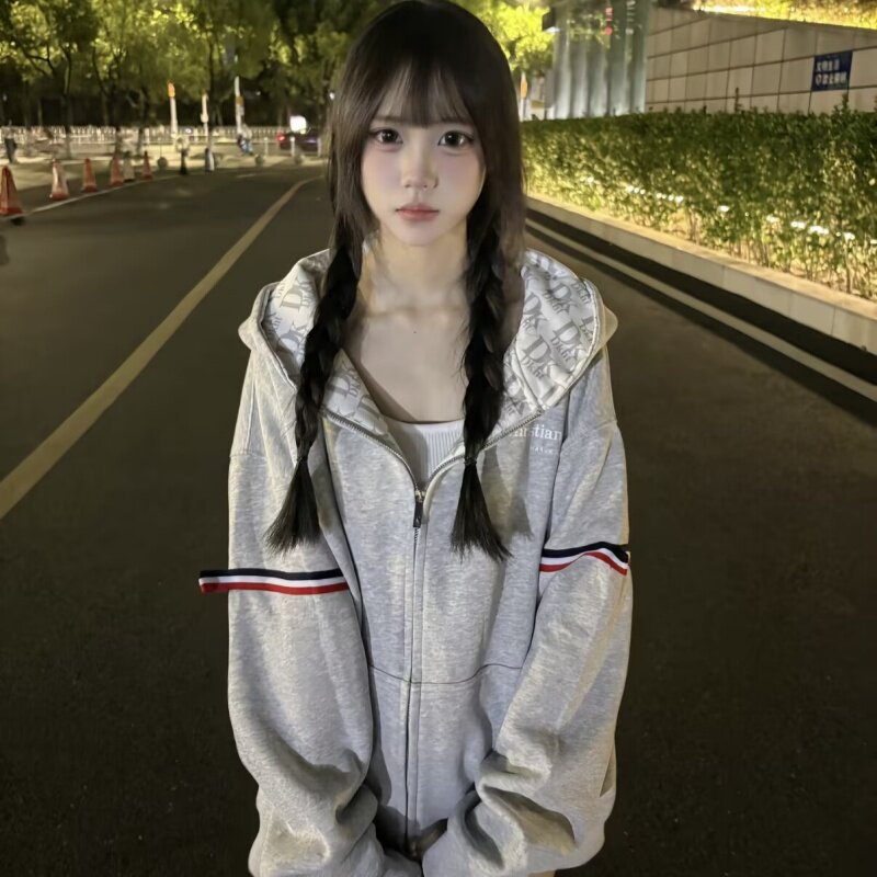 通勤风爆款拉链开衫女生春秋季复古小众校园风温柔风气质外套休闲