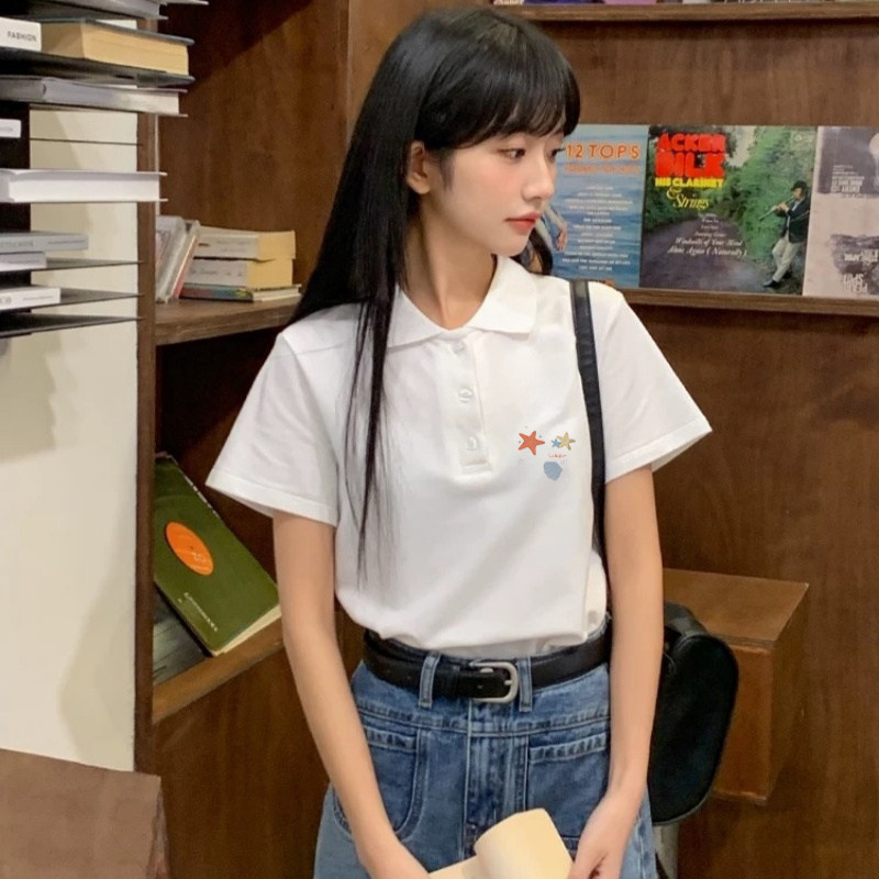 白色翻领大码短袖T恤女2026新款夏季薄款宽松休闲POLO衫打底上衣