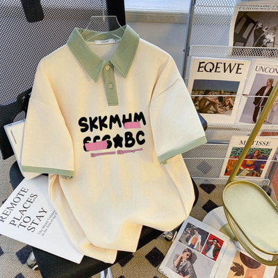 日系复古polo夏季女童上衣学院insT恤格子短袖宽松中大童修身外穿