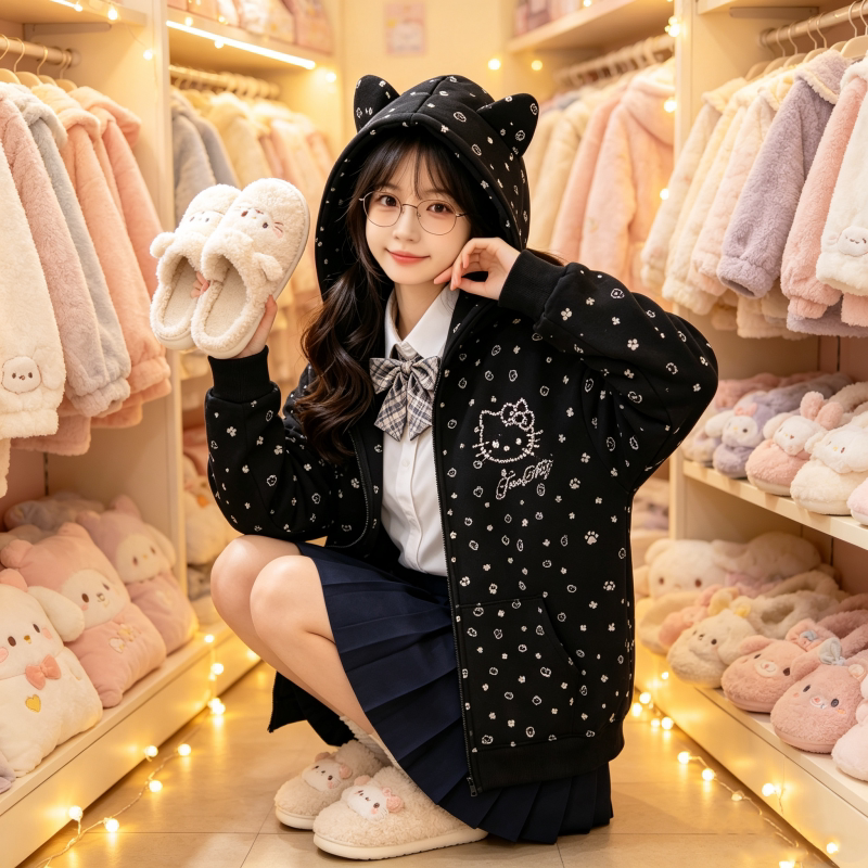 校园洋气百搭猫耳连帽拉链开衫卫衣女设计感大码少女学生长袖外套