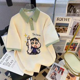 甜美上衣撞色纽扣韩系ins拼接学院风polo衫t恤短袖女童装显瘦设计