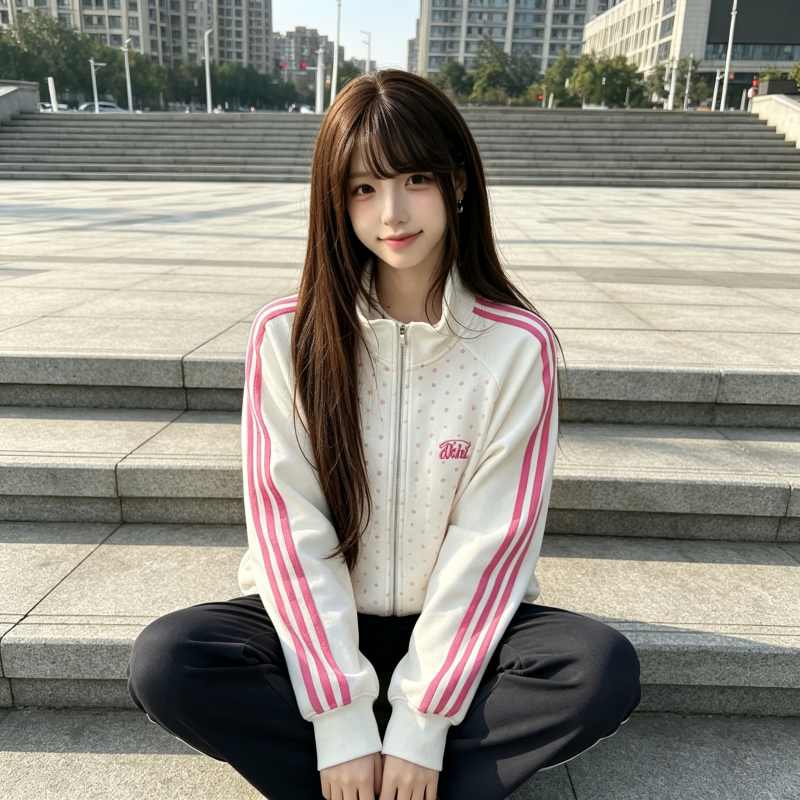 清新小波点印花拉链外套女生春秋休闲学院风韩版气质宽松新款上衣