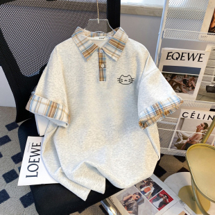 夏季polo衫设计感小众童装宽松POLO衫ins设计上衣短袖女孩t恤潮牌