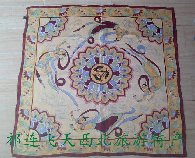 敦煌壁画90cm双绉藻井丝巾包邮
