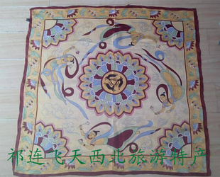 敦煌壁画丝巾90CM真丝丝巾双绉方巾三兔莲花藻井真丝披肩包邮