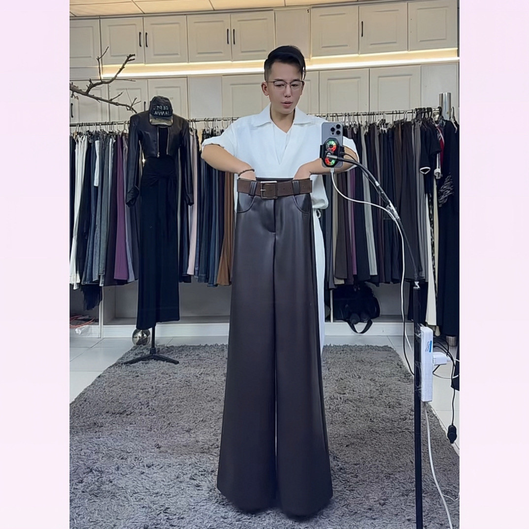 燕龙原创3336美式复古纯欲高腰显瘦阔腿拉绒皮裤女休闲百搭长裤,女装/女士精品,休闲裤,淘宝优惠券,粉丝福利购,淘宝优惠卷